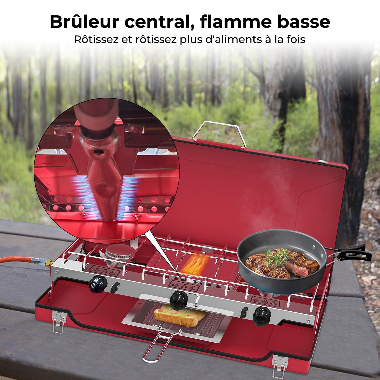 Camplux JK-5330-DE 3 Brûleurs Réchauds de Camping, Portable Cuisinière à Gaz, 4,5kW, Gaz Butane/Propane, 50mbar, Bleu