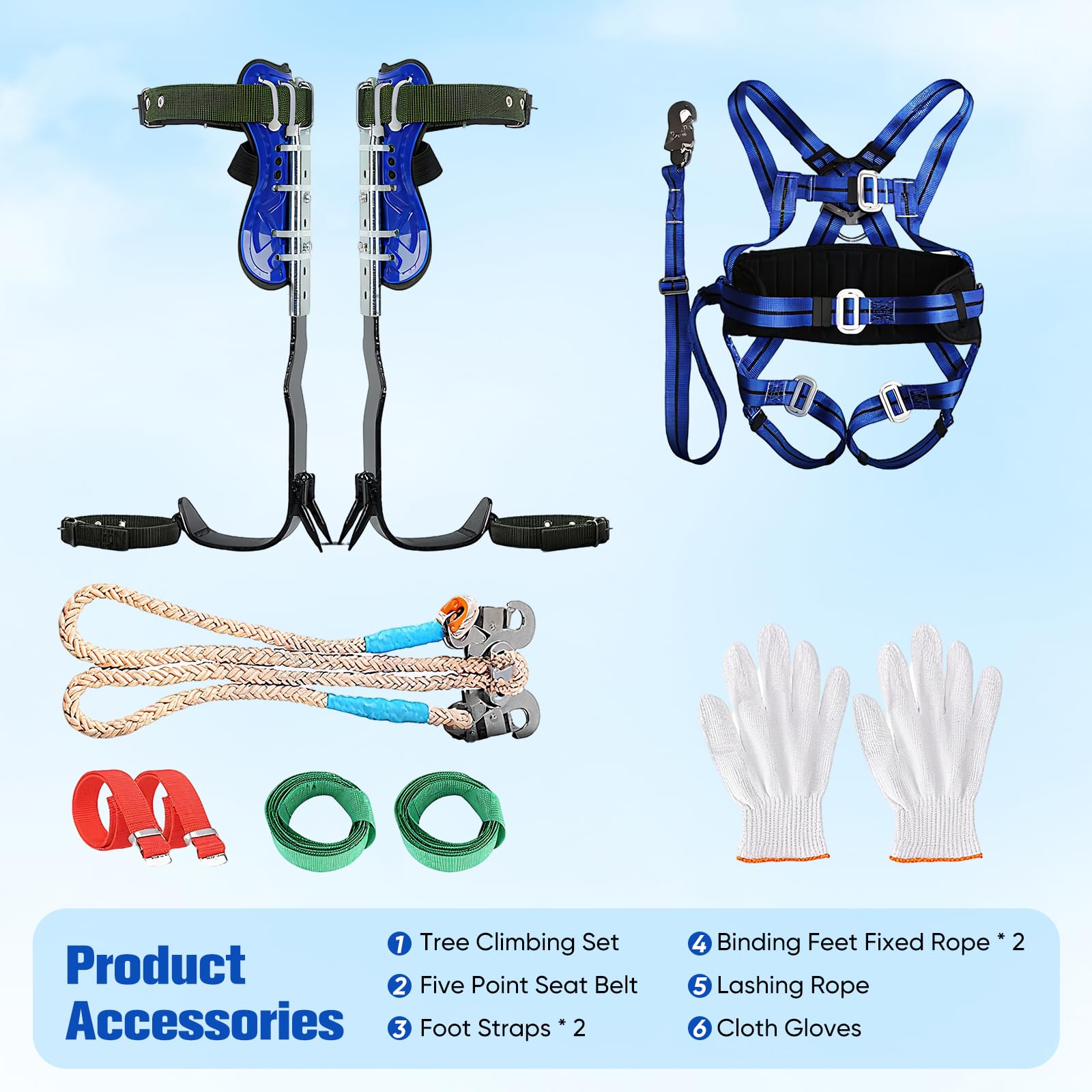 Ensemble professionnel de crampons d'escalade dans les arbres avec harnais de sécurité complet - Équipement d'escalade d'une capacité de 150 kg pour les arboriculteurs et les opérations de sauvetage