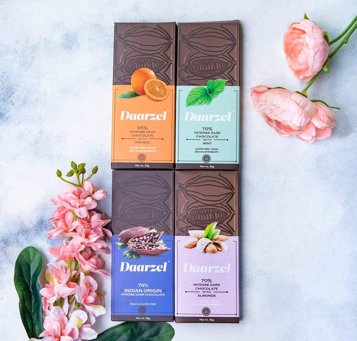 AMBRIONA Daarzel Dark Chocolate Bar 65%-70% Cocoa, Daarzel With Mint Orange Almond & Indian Dark Chocolate, Vegan Gluten Free Pack Of 4, Gift Pack,50 Grams (B07X25XYZ8) Amazon Price History, Amazon Price Tracker
