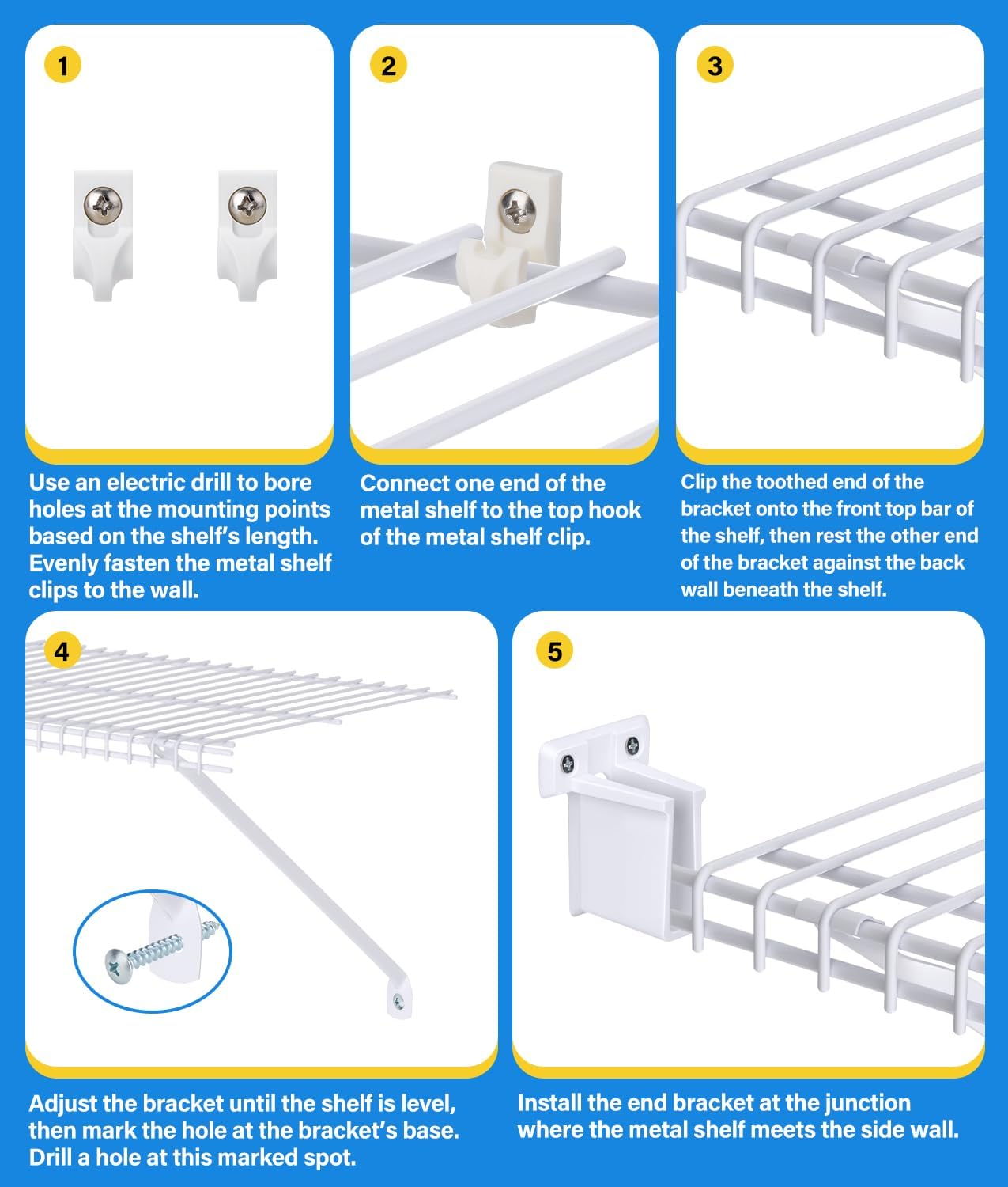 6 Pack 12 Inch Wire Shelf Brackets Set, Closet Maid Support Brackets with Anchors and Screws, Wire Closet Shelving Accessories with 12 PCS Wire Shelf Clips for Wardrobe and Wall Bracket
