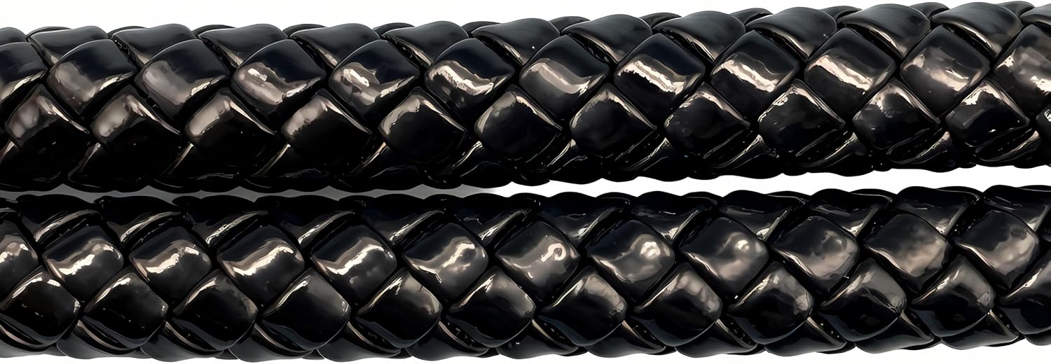 3dancraftit Long Glossy Braided PU Leather Purse Handles, Pair, 25 Inch (63.5 cm) Shoulder-Length, with Metal Lobster Clasp Hooks, Replacement Handles for Handbags/Crochet Bags 25" / 63.5cm Black T53B