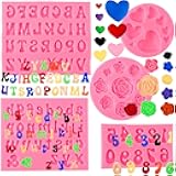 Letter Molds Alphabet Molds 5pcs Letter Number Heart Shape Flower Silicone Mold for Chocolate Fondant Polymer Clay Candy Gummy Cake Decorating