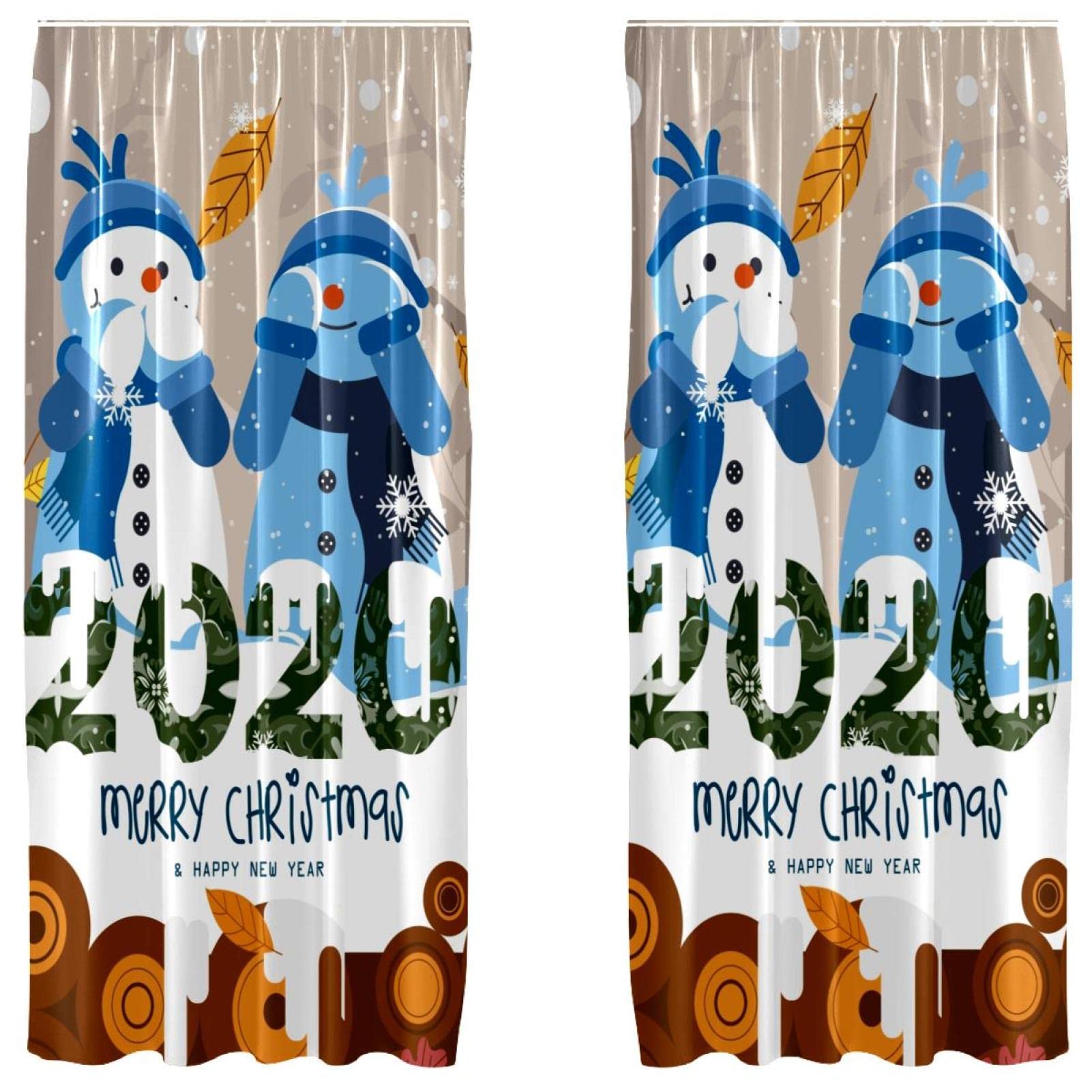 Juego de 2 cortinas de panel con bolsillo para barra y diseño decorativo de muñeco de nieve