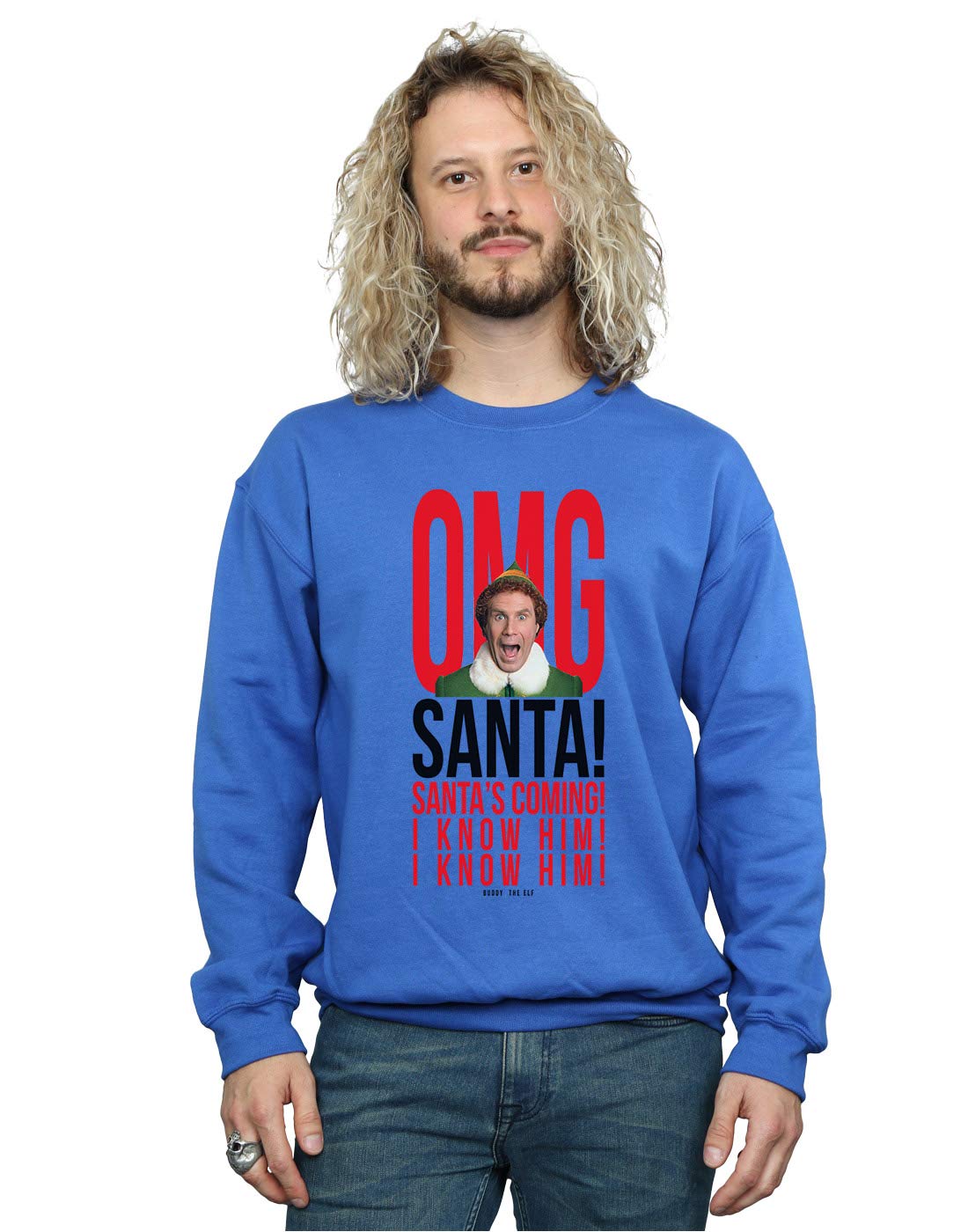 Absolute Cult Men's Royal Blue Elf Omg Santa I Know Him Sweatshirt 5XL