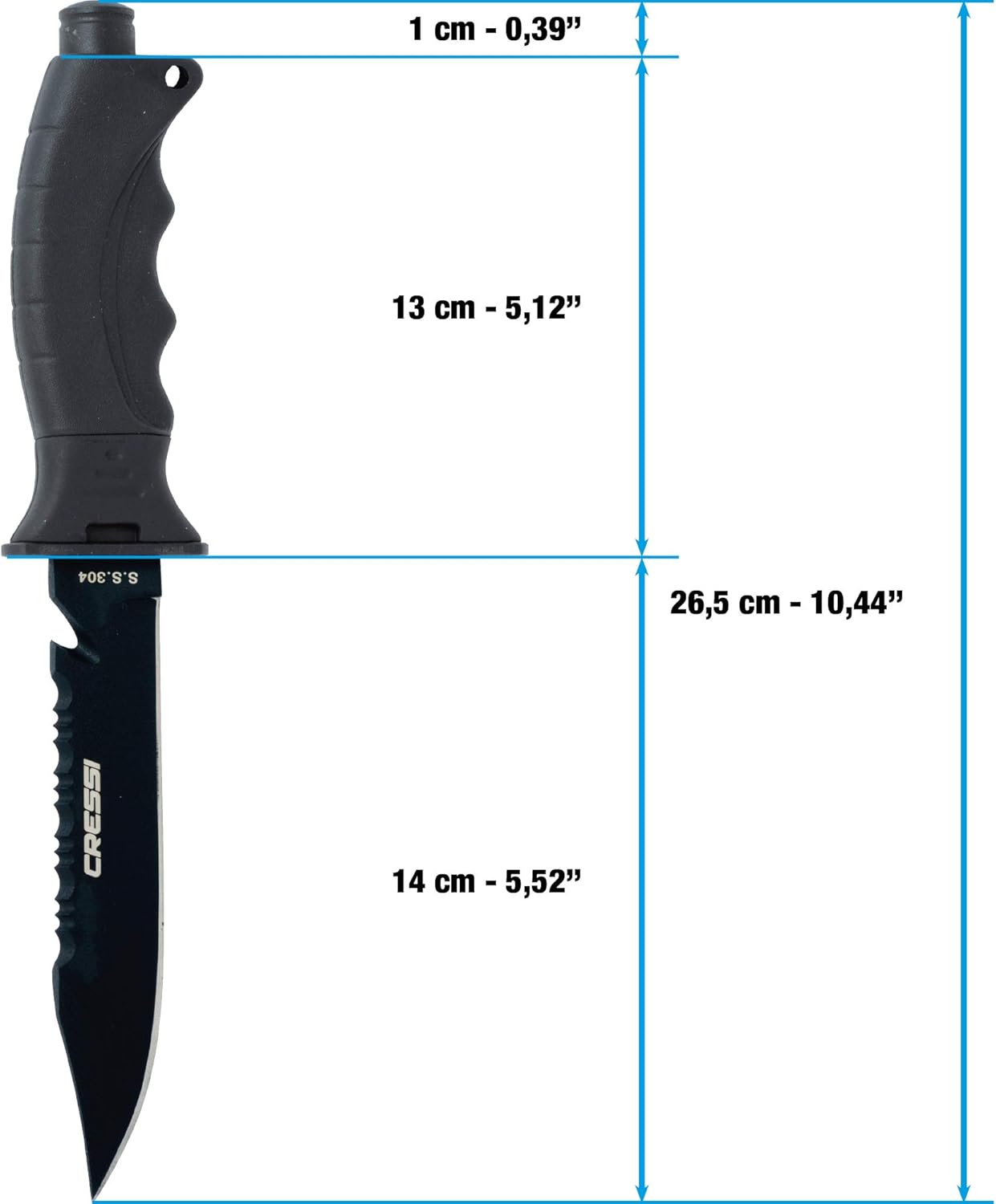 Cressi Borg, Long Blade Knife for Diving and Spearfishing Knife - Pointed & Blunt Tip