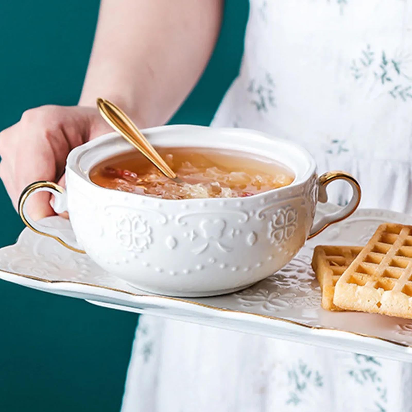 Keramik-Suppenterrine mit Suppenkelle, Elegante Keramik-Suppenschüssel im europäischen Stil für Restaurant, Zuhause, Küche, Dekoration, Suppentopf