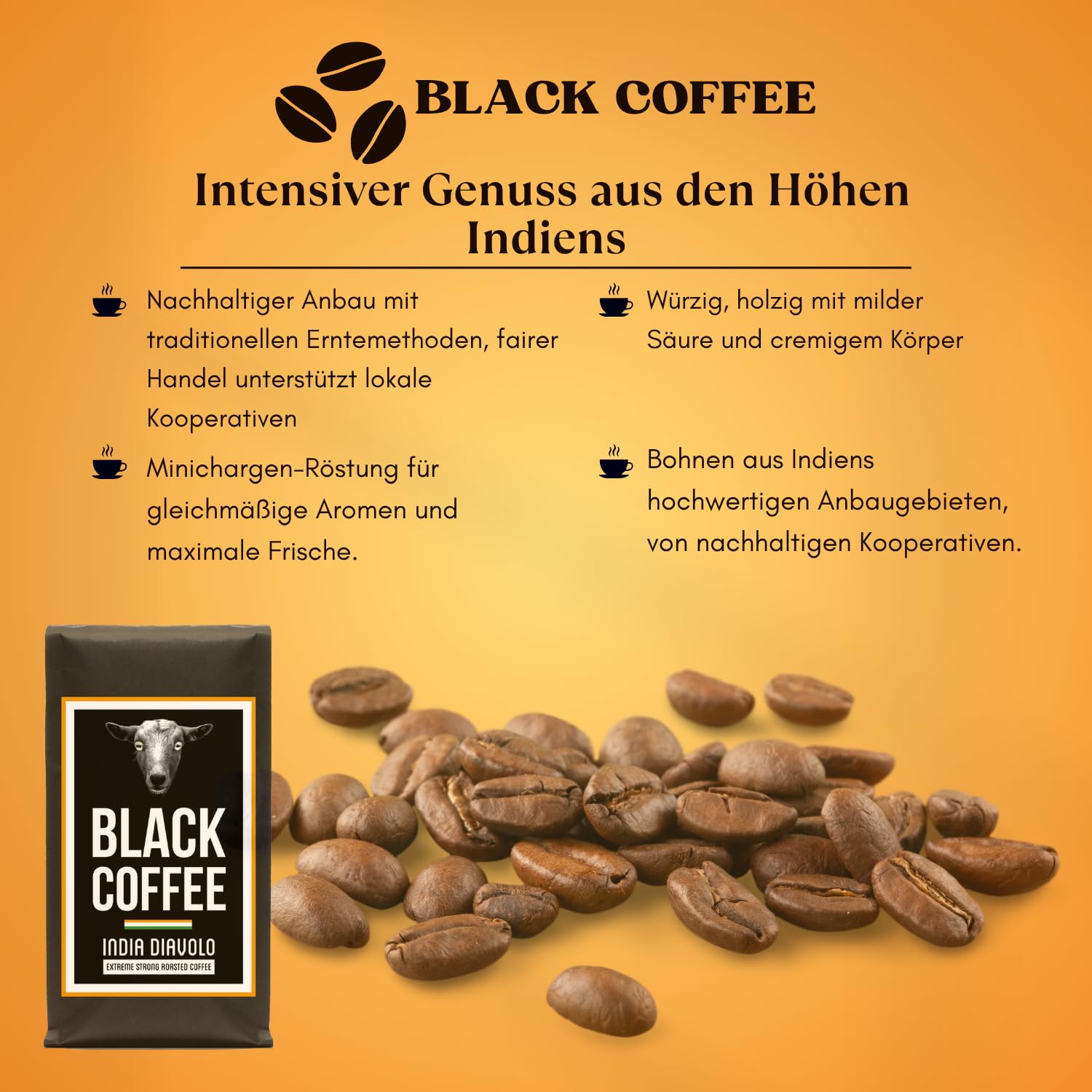 Black Coffee - Kaffeebohnen Probierset - 3x 400g - ganze Bohnen - sortenreiner Röstkaffee - Starker Kaffee - sehr dunkle Trommelröstung in Minichargen - Hoher Koffeingehalt