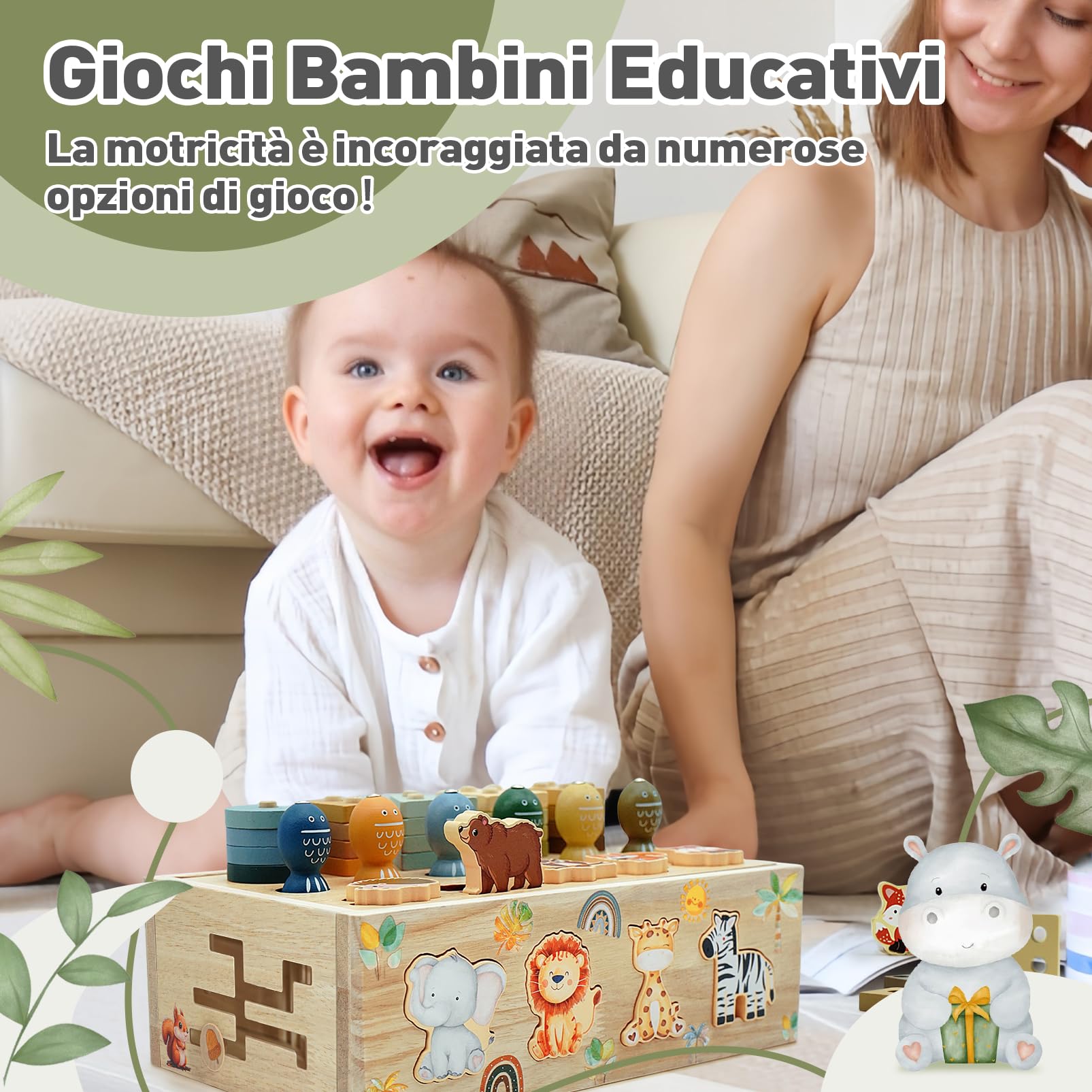 Giochi Montessori 1 2 3 Anni, 9 in 1 Giochi di Legno per Bambini 1 Anno, Giocattoli Bambini 123 Anni Montessori Maschio Femmina, Giochi Educativi 1 2 3 Anni Legno, Regalo Bambino Bambina