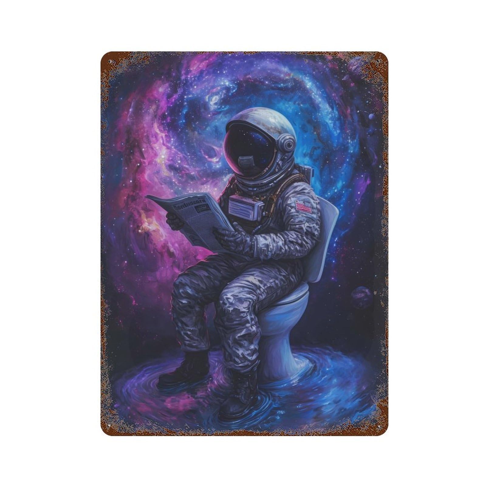 Retro Metal Sign with Astronaut in Toilet Space Design 15.7"x11.8", for Living Room, Hallway And Home Decor, Farmhouse Wall Decor