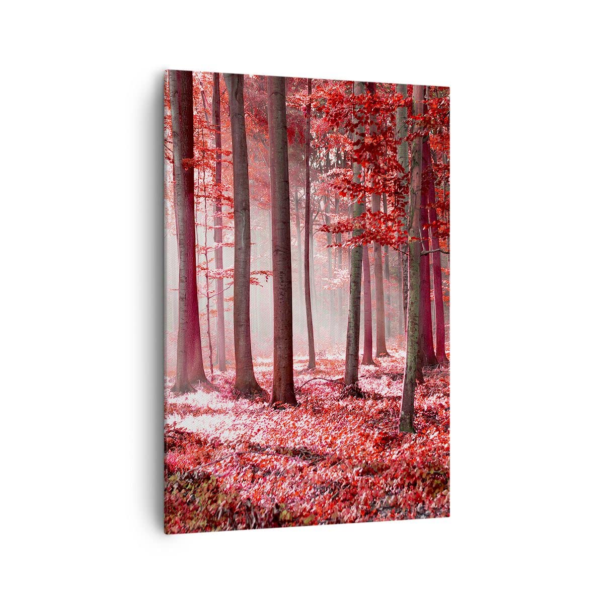 Cuadro Sobre Lienzo 70x100 Cm - Diseño Bosque Con Piceas Y Nieve, Vertical, Moderno, Listo Para Colgar