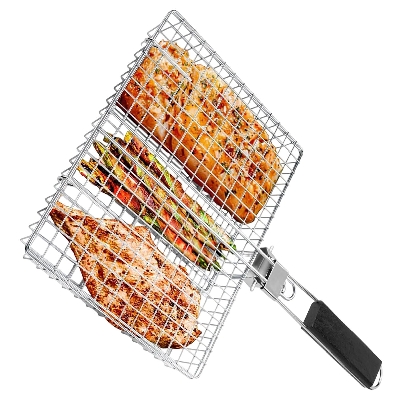 Xjdzineq Stainless Steel Fish Cooking Basket Featuring Locking Clip and Rotatable Design for Even Heating on Charcoal Pellet Cookers Outdoor Camping Barbecue Accessories