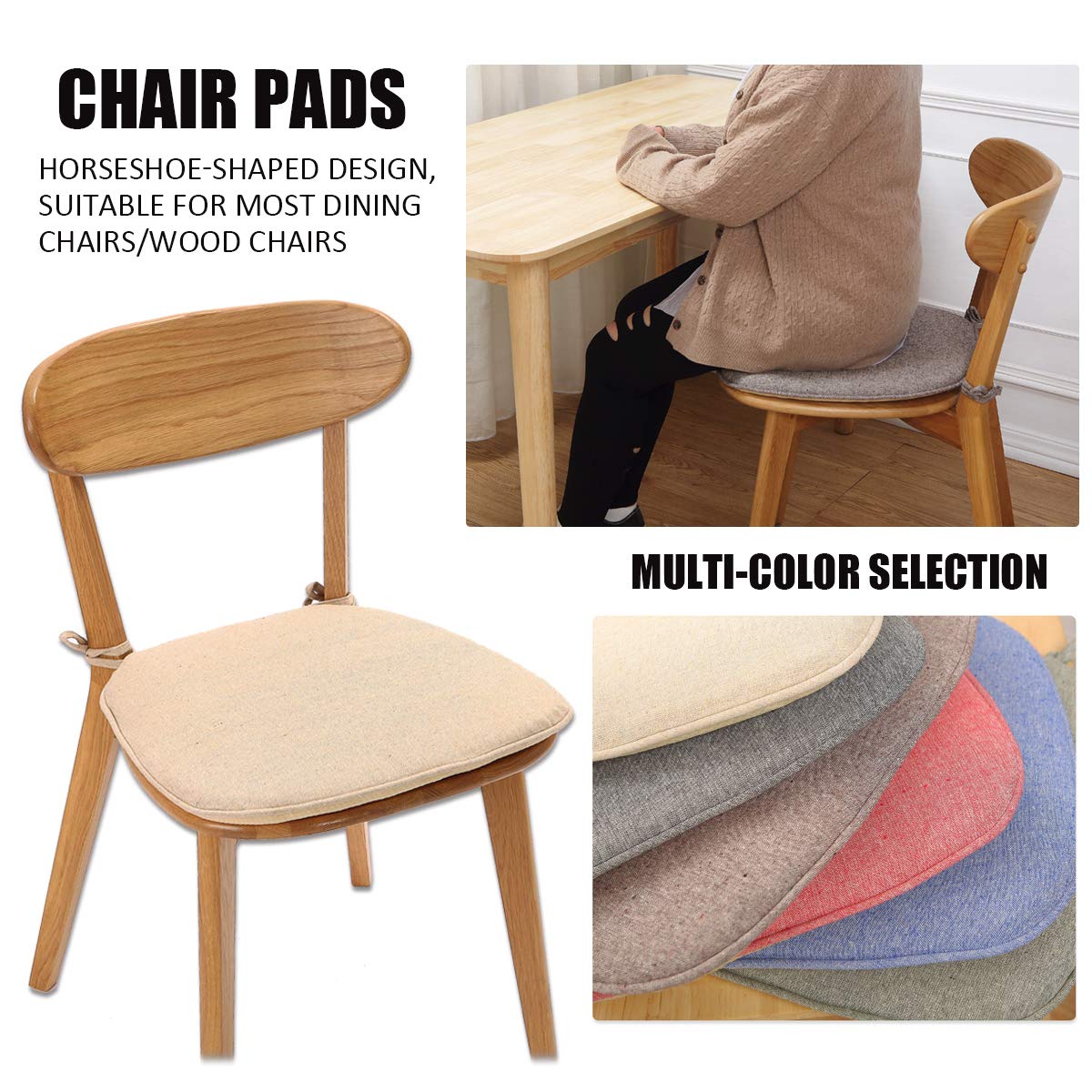 CONRUSER Chair Cushion for Dining Chairs, Non Slip Kitchen Dining Chair Pads with Ties Breathable Seat Cushions (Beige)