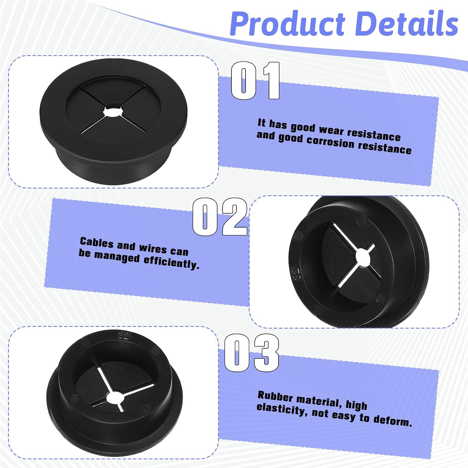 4PCS Cable Cord Grommet, 1-1/4 Inch (32mm) Black Desk Grommets Flexible Silicone Cable Cord Grommet Wire Hole Cover Pass Through Desk Grommets for Table and Other Furnitures Hole Cover