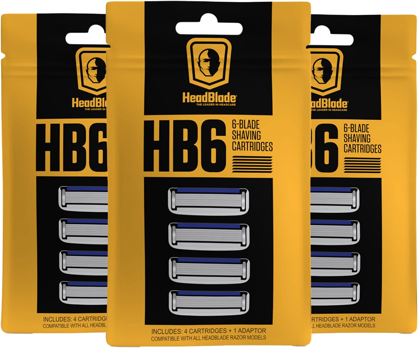 HeadBlade Men's HB6 Refill Shaving Razor Blades - 6 Stainless Steel Blades for No Tugging or Pulling, Shave Less, Works for Face, Body, and Scalp (12 Blades) 3 Pack