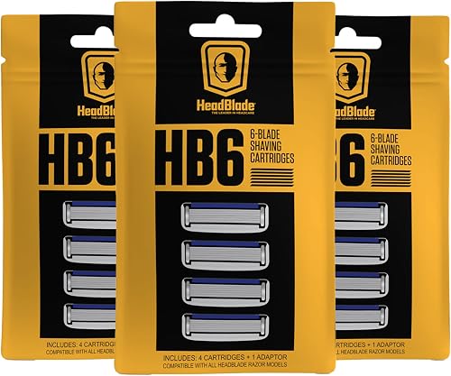 HeadBlade Men's HB6 Refill Shaving Razor Blades - 6 Stainless Steel Blades for No Tugging or Pulling, Shave Less, Works for Face, Body, and Scalp (12 Blades) 3 Pack