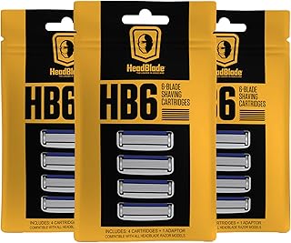 HeadBlade Men's HB6 Refill Shaving Razor Blades - 6 Stainless Steel Blades for No Tugging or Pulling, Shave Less, Works for Face, Body, and Scalp (12 Blades) 3 Pack
