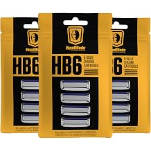HeadBlade Men's HB6 Lead Shaving Razor Blade Refills - 6 Stainless Steel Blades Won't Pull or Pull - Works on Face, Body and Scalp 12 Count - 3 Pack