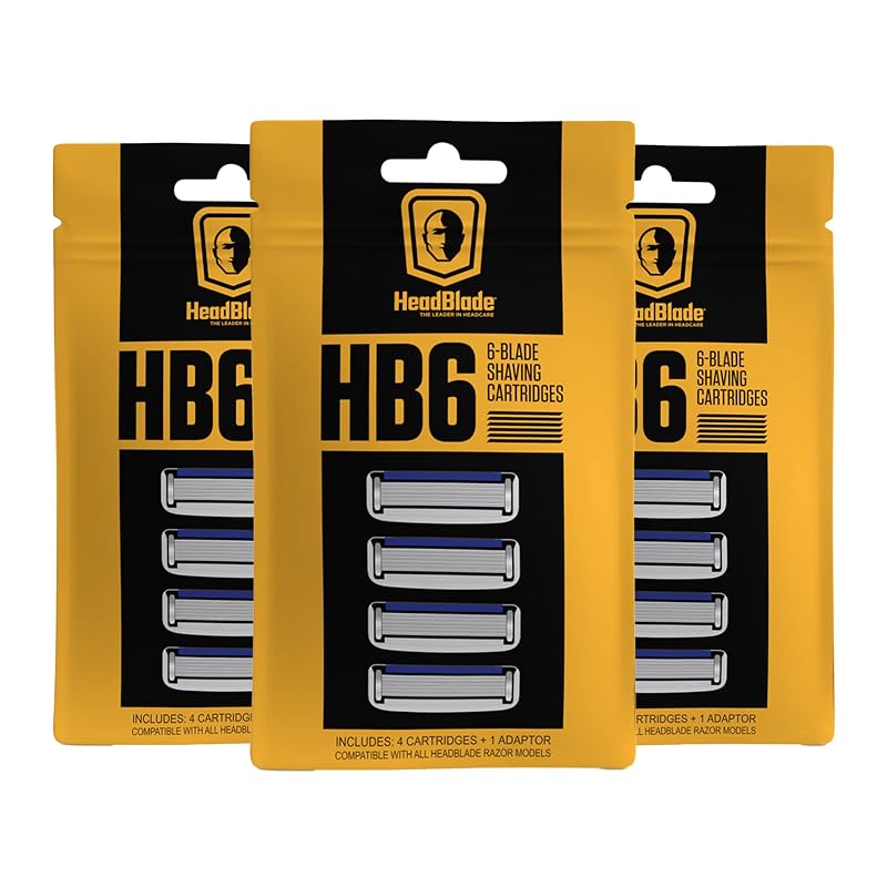 HeadBlade HB6 Cartuchos de reposição para aparelho de barbear, 6 lâminas de aço inoxidável, Pacote com 12 lâminas