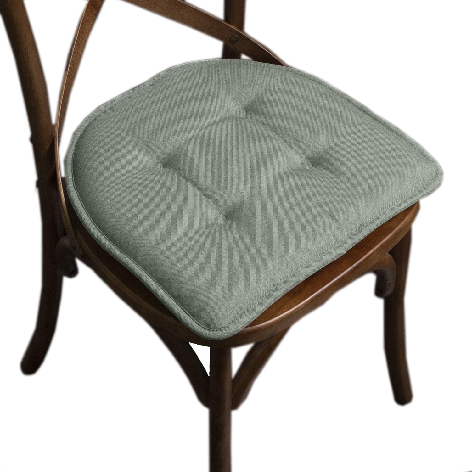 Marina Decoration Premium Thick Comfortable Cushion U-Shaped Memory Foam Chair Pads Tufted Nonslip Rubber Back Seat 17 x 16 Inch Indoor Seat Cover for Office, Kitchen Chairs, 2 Pack Green Color