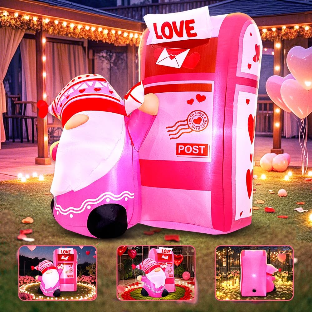 KOOY 4FT Height Mothers Day Inflatables Outdoor Decorations Blow Up Gnome Yard Decorations with Light for Valentine's Day Gift Engagement Wedding Anniversary Party Yard Décor