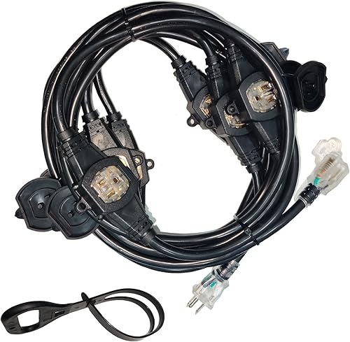 Cable de extensión de alimentación de 25 pies, 3 clavijas, calibre 12 SJTW 5-15R, enchufe macho a conector hembra, 7 salidas múltiples enchufe