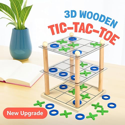 Miniatura 2 de Juego de mesa de madera 3D Tic Tac Toe - Juego de estrategia XO clásico para niños y adultos, divertidos juegos de mesa familiares para la noche,