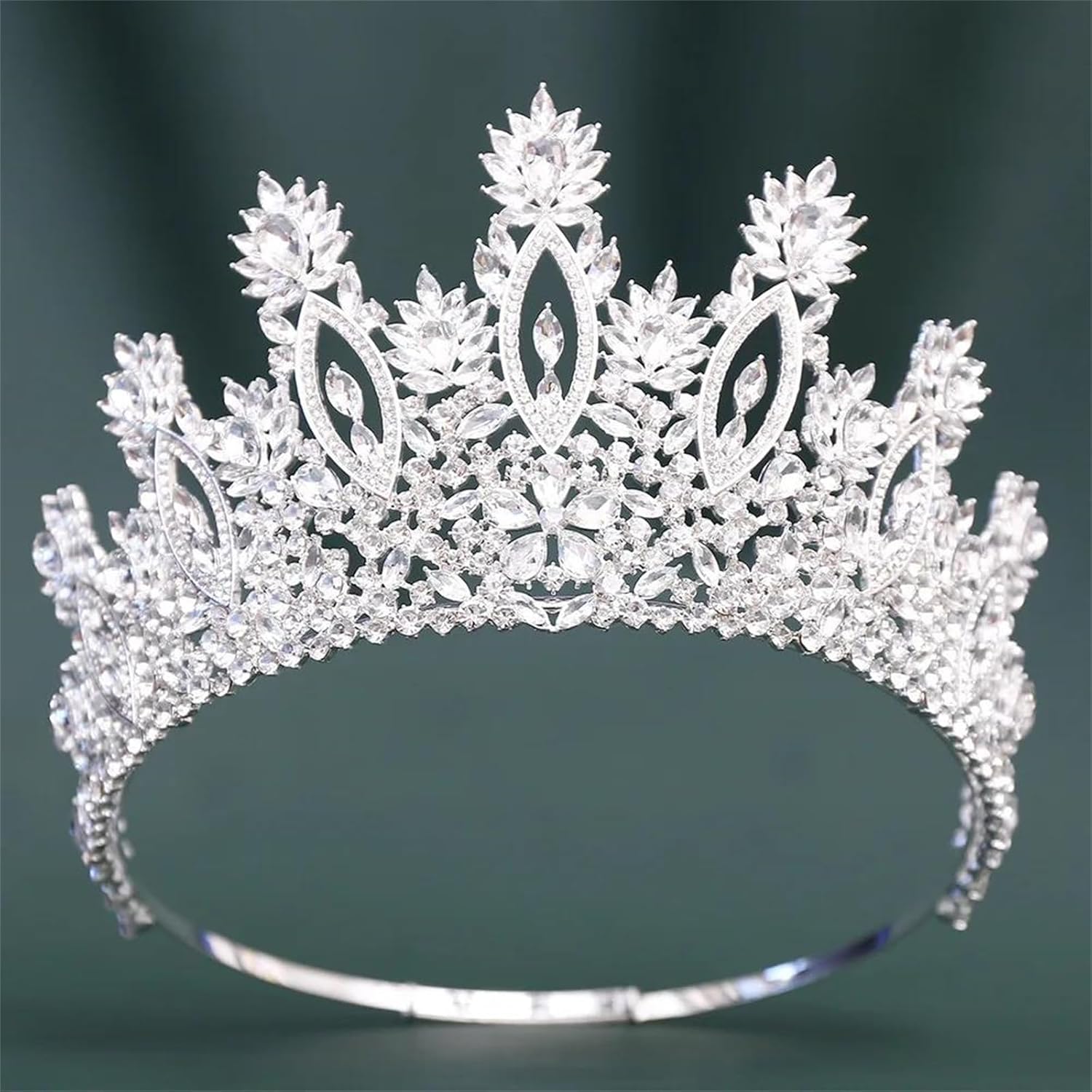 Floral Crystal Tiara Crown For Women Round Rhinestone Queen Princess Headpiece Bridal Wedding Prom Birthday Hair Accessories