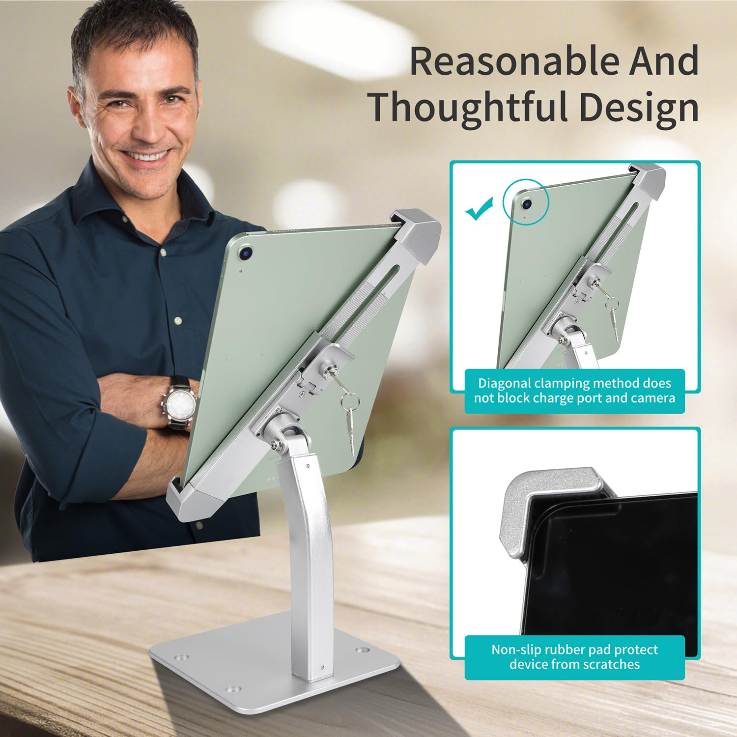 Oilcan Supporto Tablet Antifurto, Porta iPad Scrivania con Lucchetto | Tutto il Materiale Metallico - Ristorante Negozio Kiosk Supporto Sicurezza per Tablet 9-14", iPad Pro 13 11 Air, Galaxy Tabs