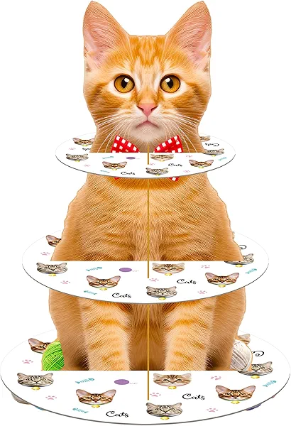 Umoni Cat Cupcake Stand - 3 Tier Cat Theme Party Dessert Tower for Kitten & Baby Showers