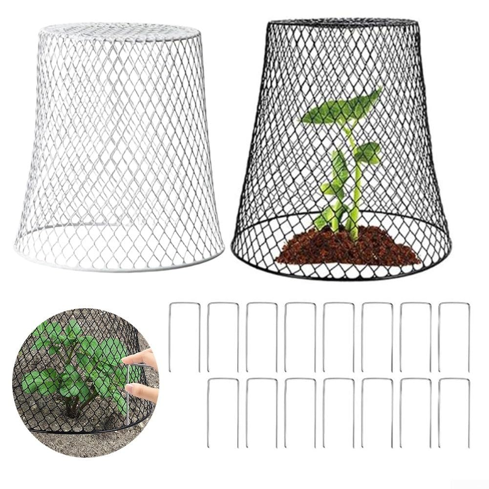 Lot de 3 cloches de protection pour plantes, cages de protection pour légumes, avec piquets de jardin, réutilisables, pour la maison et le jardin (noir)
