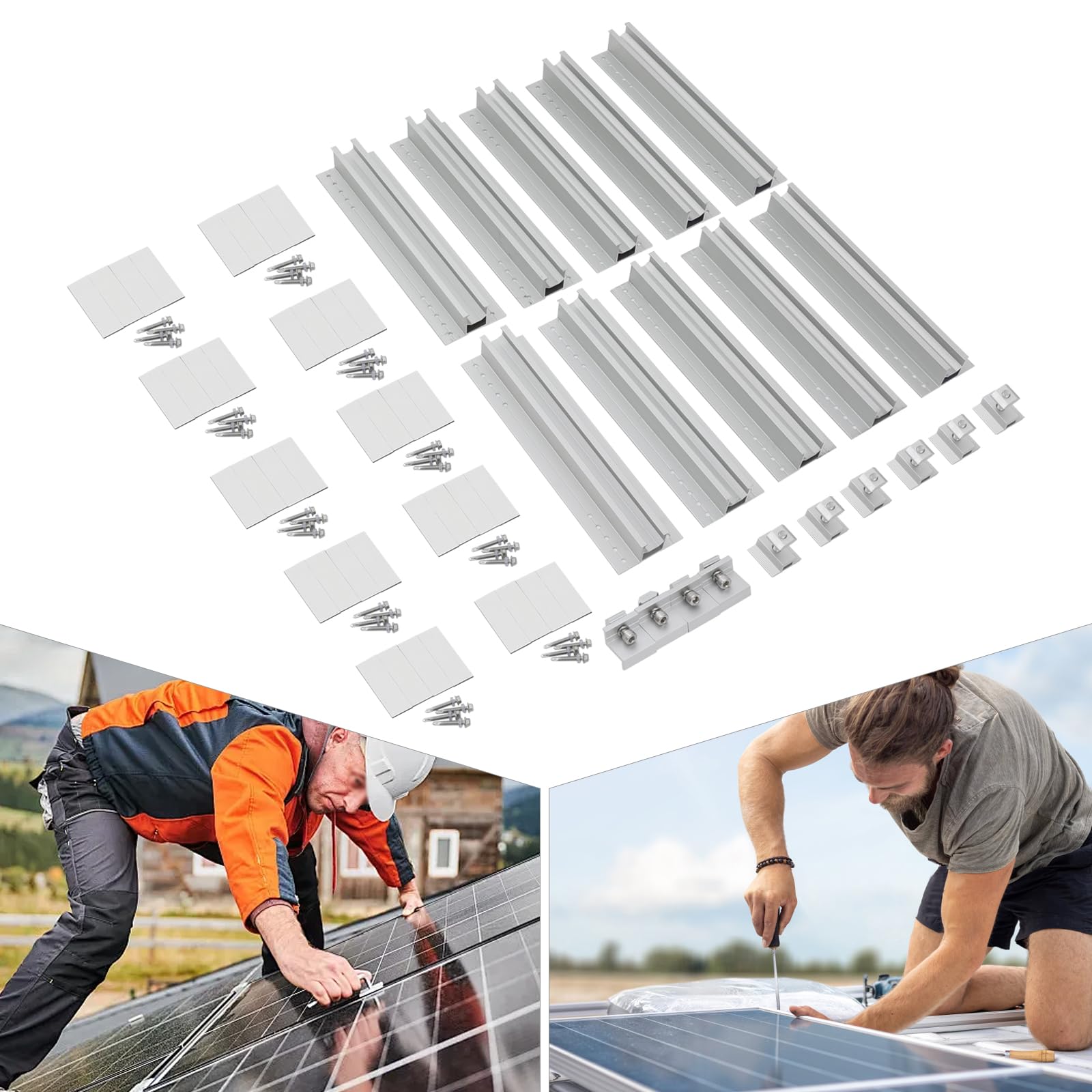 10 binari per pannello solare, set di supporti per pannello solare, supporto regolabile, pannello solare in alluminio, lamiera trapezoidale, tetto piatto PV, sistema di fissaggio fotovoltaico