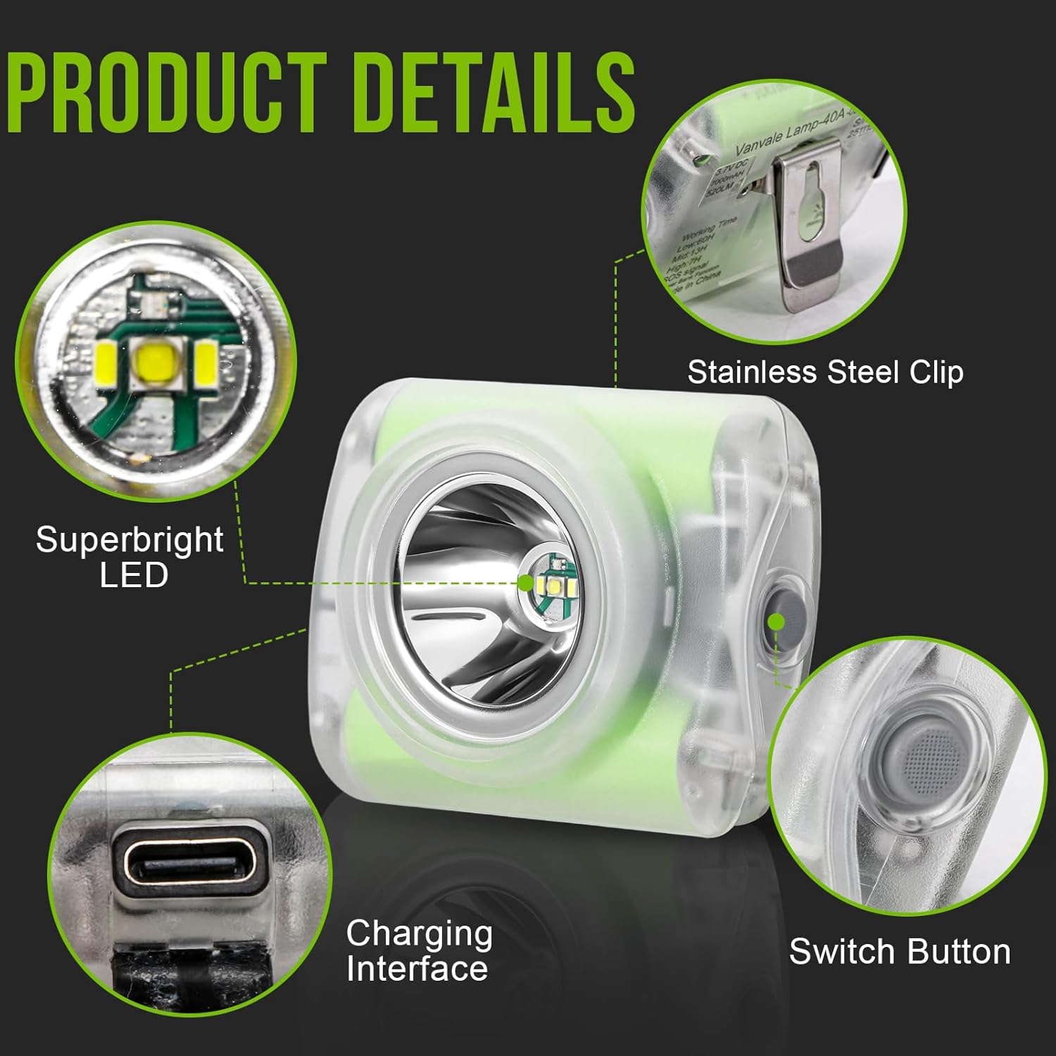 High-Power Rechargeable LED Mining Headlamp, Lightweight IP68 Waterproof Hard Hat Helmet Light for Miners, Outdoor Work, Hiking, Camping, Caving, Emergency Use (Miner Light Kit)