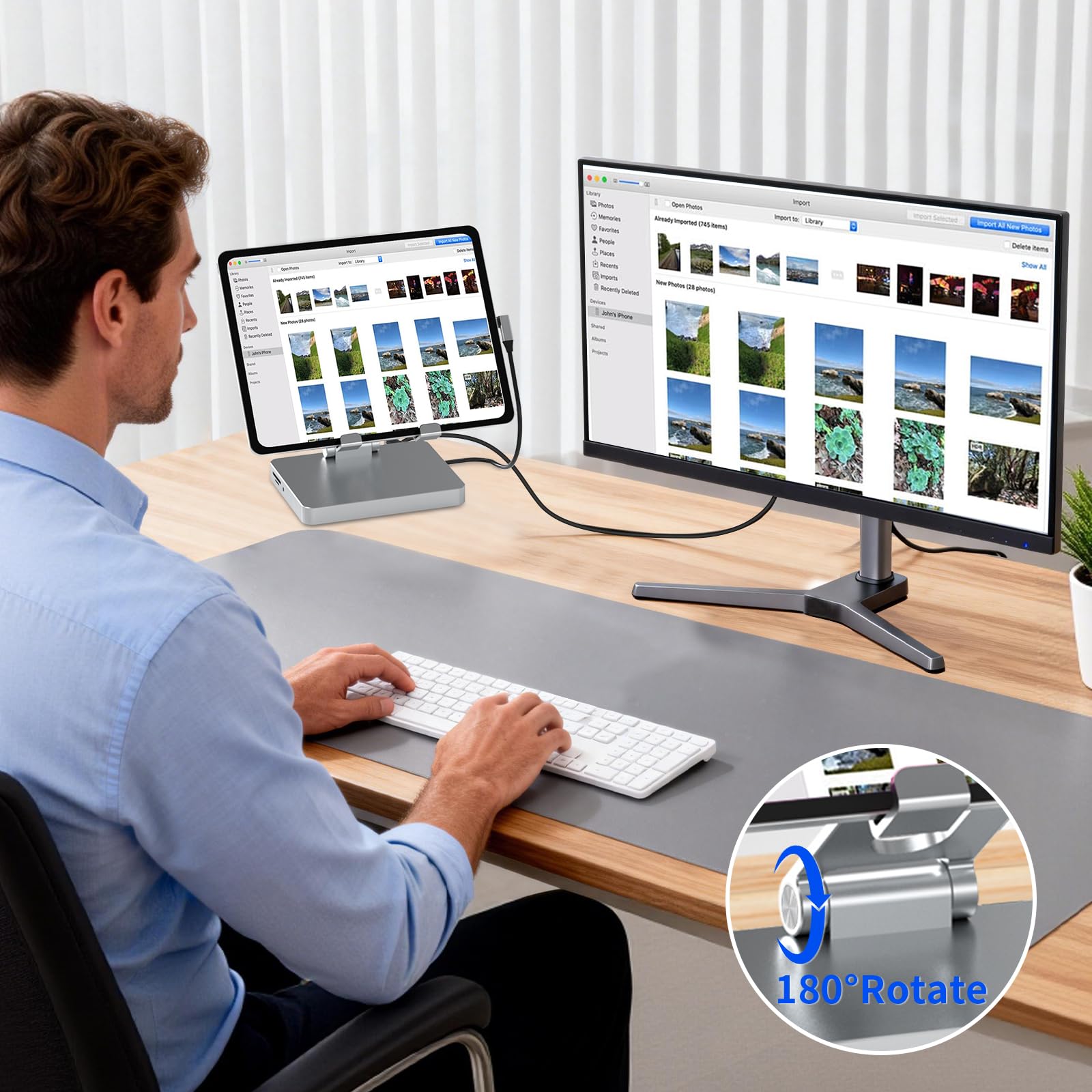 Stojaczek iPad Pro USB C Hub, adapter 10-w-1 do iPad Pro M4 M2 M1 iPad Air, stacja dokująca 4K 60 Hz HDMI, PD, czytnik kart SD/TF, USB 3.0, 3,5 mm audio, RJ45 Ethernet, akcesoria do iPad, tablet