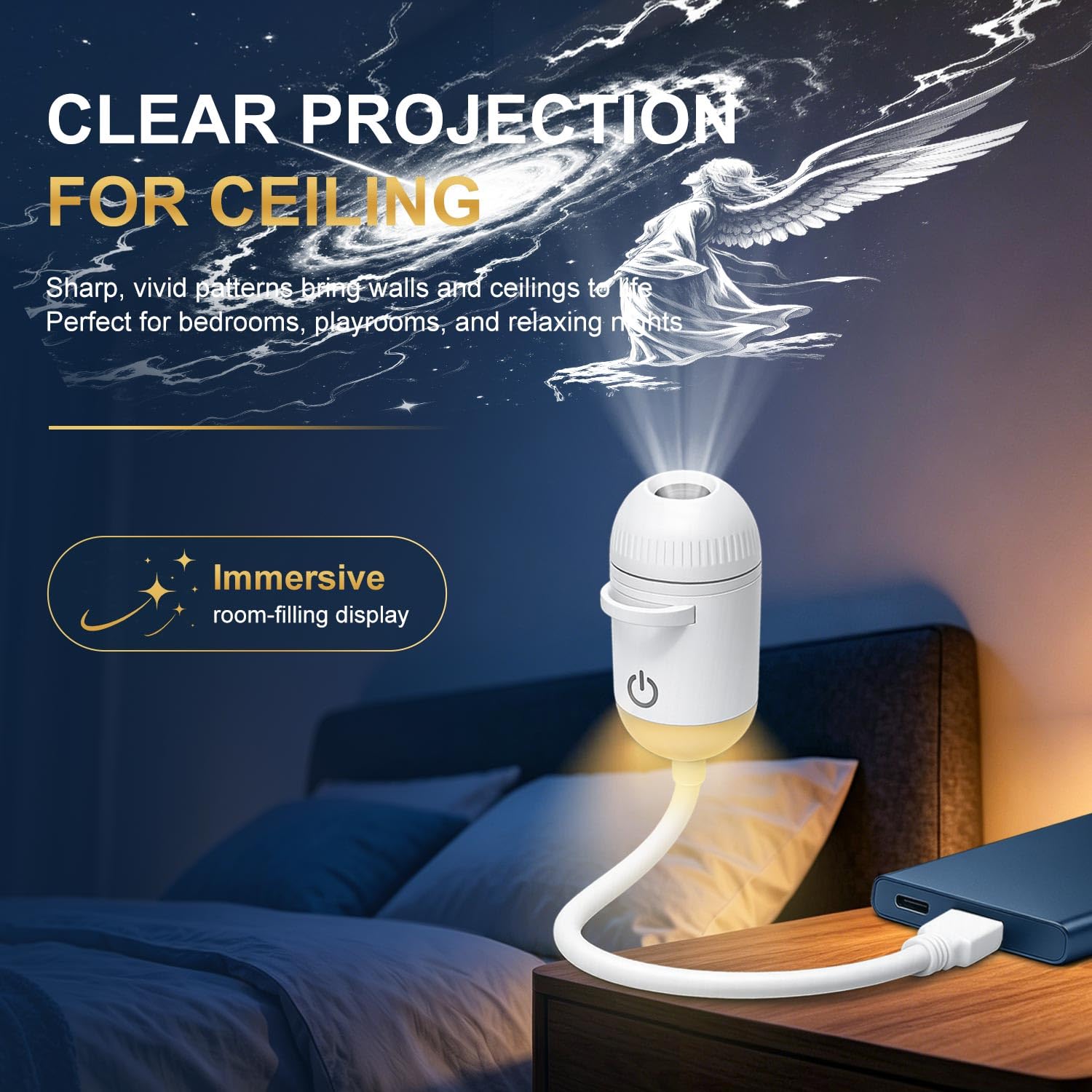 Galaxy Nachtlicht Projektor, 2-in-1 USB Sternenlampe Kinder Geschenk für Schlafzimmer | Einstellbare Helligkeit, Auto- und Raum-Wand-Deckendekoration, 10 Folien