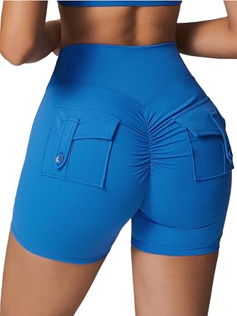 ABOCIW Scrunch Butt Workout Shorts with Pockets for Women Crossover Gym Biker Shorts High Waisted Yoga Booty Shorts