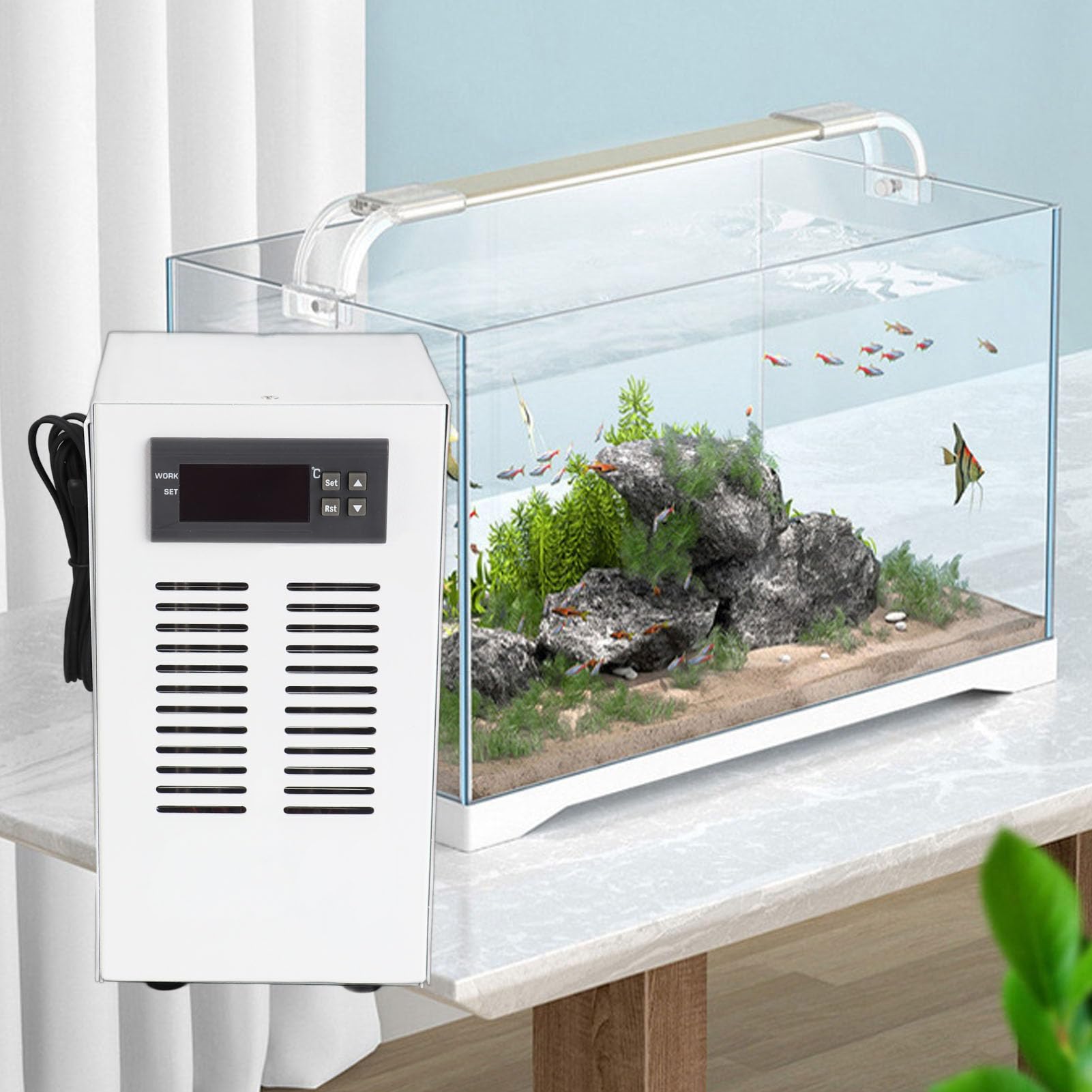 Enfriador de Agua de 72W, Enfriador de Acuario para Pecera, de Enfriamiento de Temperatura Constante de 3L/Min, Adecuado para el Hogar y el Acuario Pequeño (Enchufe de la UE)