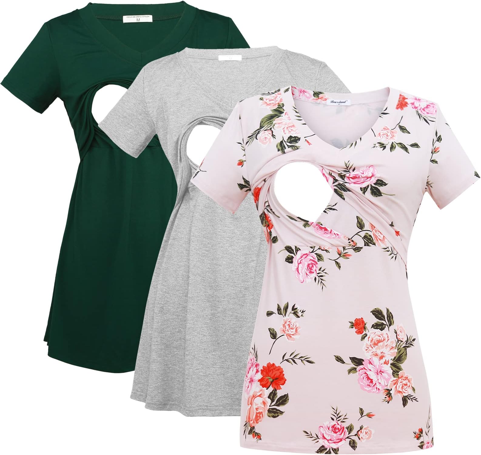 Womens 3 Packs V Neck Nursing Tops Maternity Breastfeeding Tee Shirts
