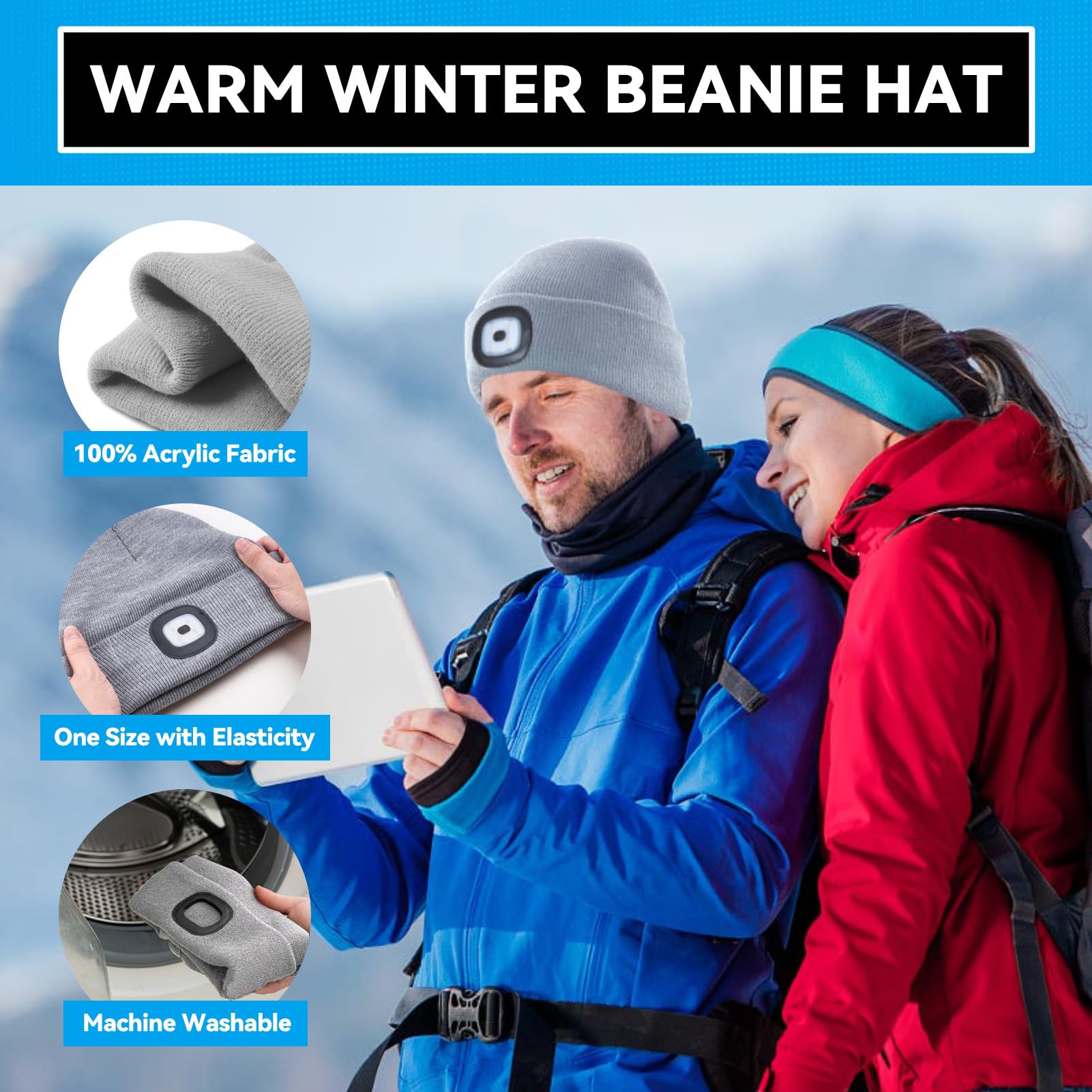 Gorros con luz, linterna frontal LED recargable por USB, ideal para camping, senderismo, regalos de hombre, regalos de cumpleaños para hombres, mujeres, papá, él, marido, aventurero, paquete