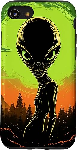Vista 31 de iPhone 14 Pro Cute Green Alien Head UFO Space Face Alien Case