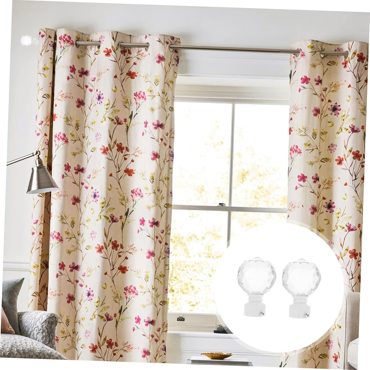 2pcs Crystal Iron Curtain Rod Ends Decorative Finials for Elegant Window Treatments Design Fine Workmanship for Home