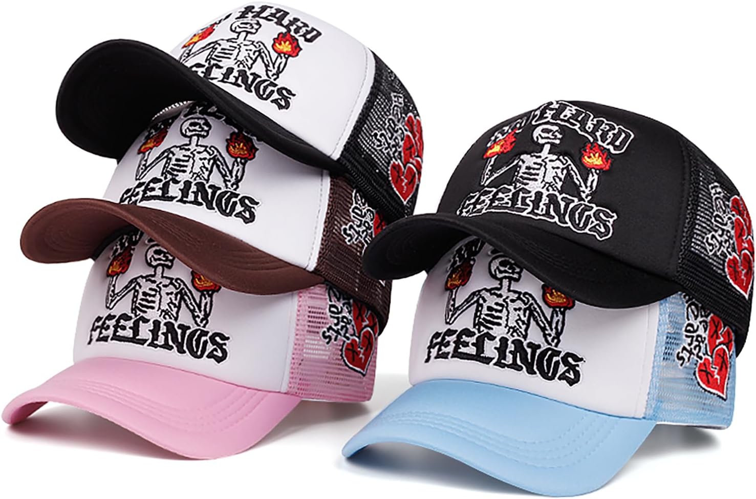 Embroidery Trucker Hat Cute “No Hard Feelings Dad Hat Mesh Skeleton Baseball Caps for Men Women Youth - Image 6