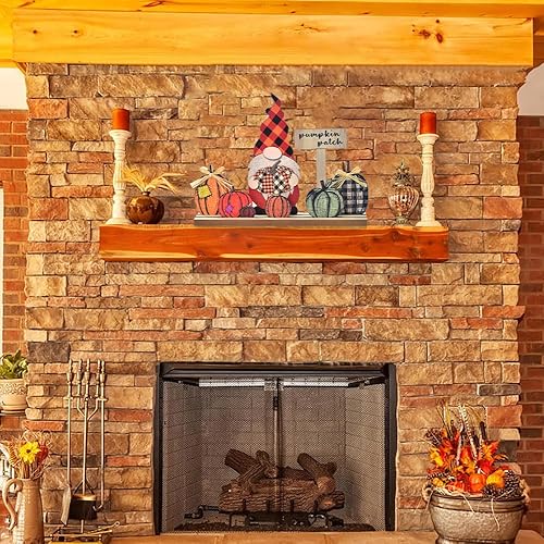 Miniatura 5 de Decoración de Acción de Gracias para el hogar, gnomos de decoración de otoño, letreros de calabazas de madera, juego de decoración de bandeja