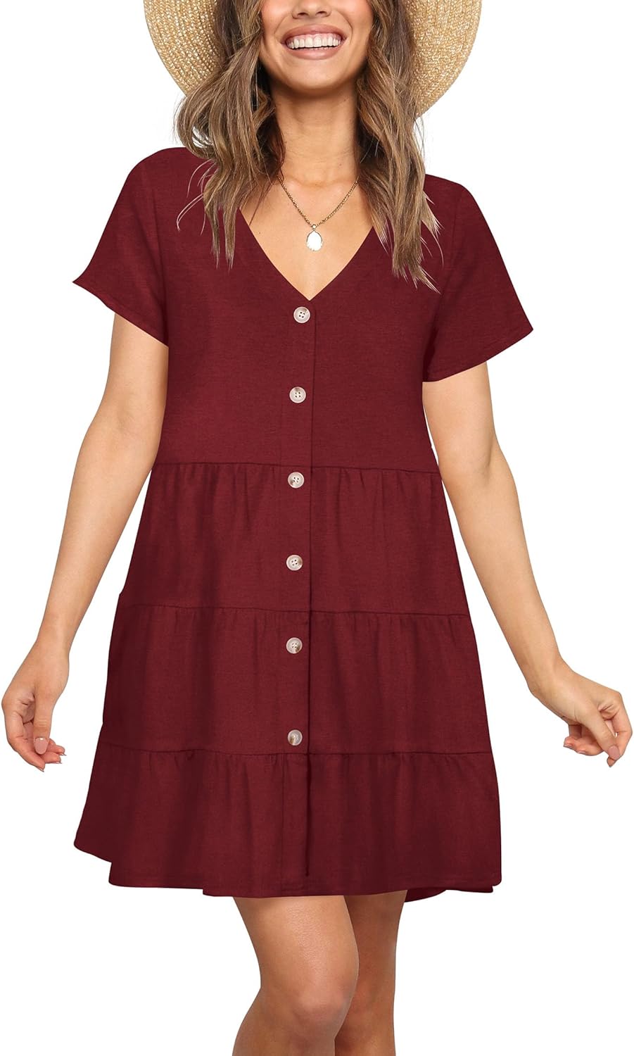 Nova In Sky Women's Summer Dresses 2025 Short Sleeve V-Neck Casual Loose Swing Button Down Casual T Shirt Dresses - Image 2