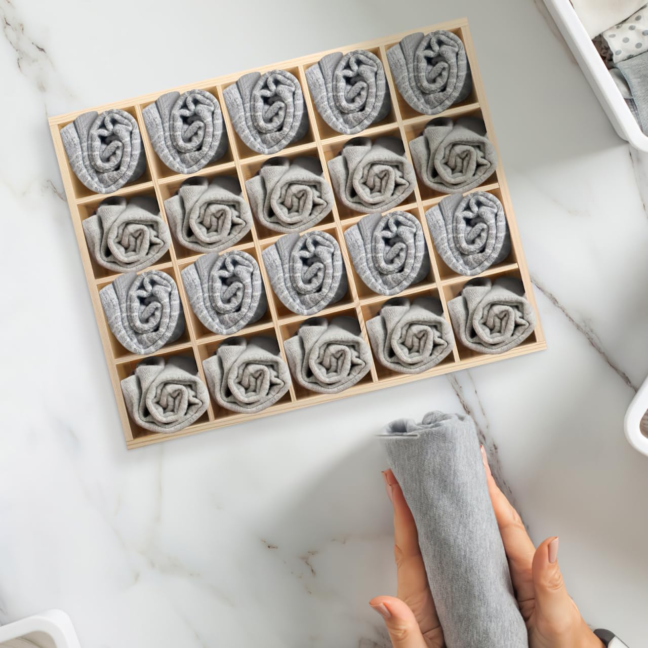 DOITOOL Wooden Socks Organizer Storage Box, 20 Compartments Wooden Drawer Organizer Underwear Storage Box for Belts, Ties, Bras, Briefs, Keys, Socks And Jewelry - 13. 3 X 10. 6 X 1. 9 Inch