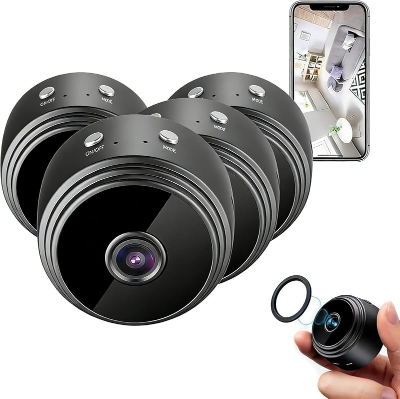 4 paquetes de cámara oculta WiFi 1080P cámara de seguridad para el hogar con visión nocturna para mascotas y bebés | Cámara interior inalámbrica portátil, detección de movimiento, visualización remota en vivo, fácil configuración para vigilancia de bebés y mascotas en el hogar