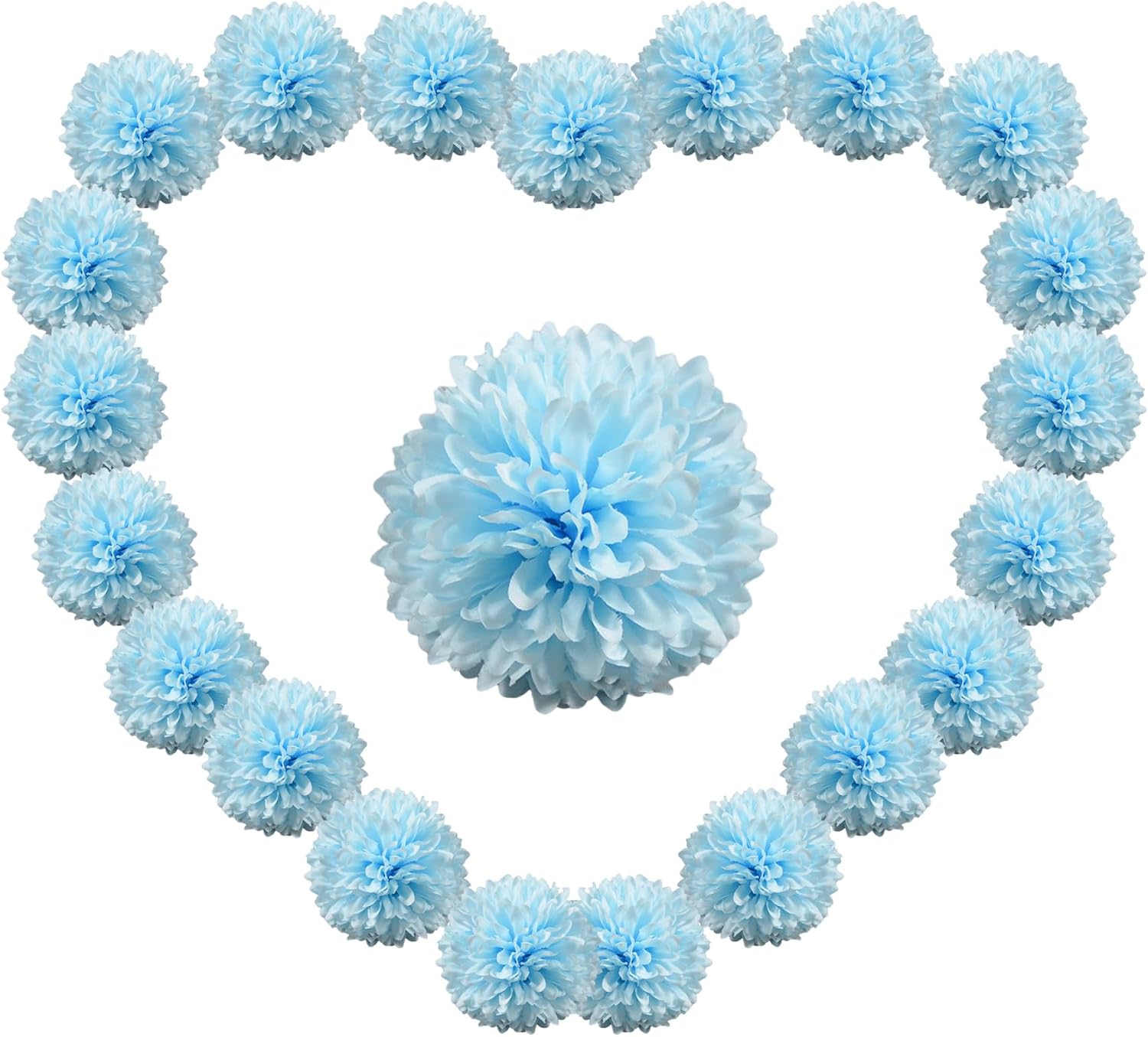 50pcs Faux Ball Chrysanthemum, Mini Mum Pom Pom Flowers Balls for Aesthetic Room Decor, Farmhouse Floral Arrangements Artificial Centerpiece (Light Blue)