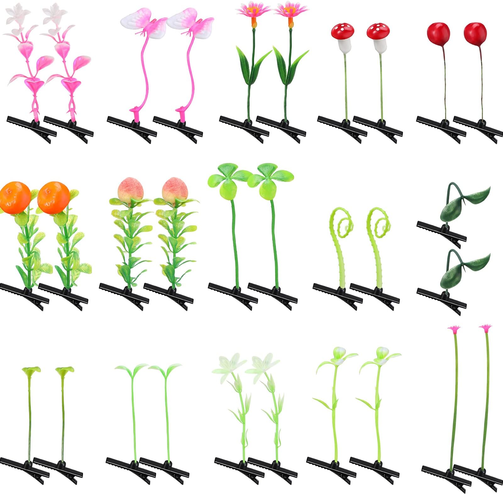 30 Pcs Mixed Style Hair Clips for Women & Girls - Bean Sprout, Flower, Grass, Butterfly Hairpins & Barrettes - Great for School, Home, Party, Christmas