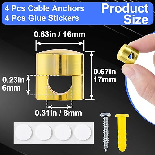 Miniatura 142 de 3 juegos de soportes de cargador para cables, soportes de anclaje de cable ajustables plateados, clips de cable de metal adhesivos, organizadores de