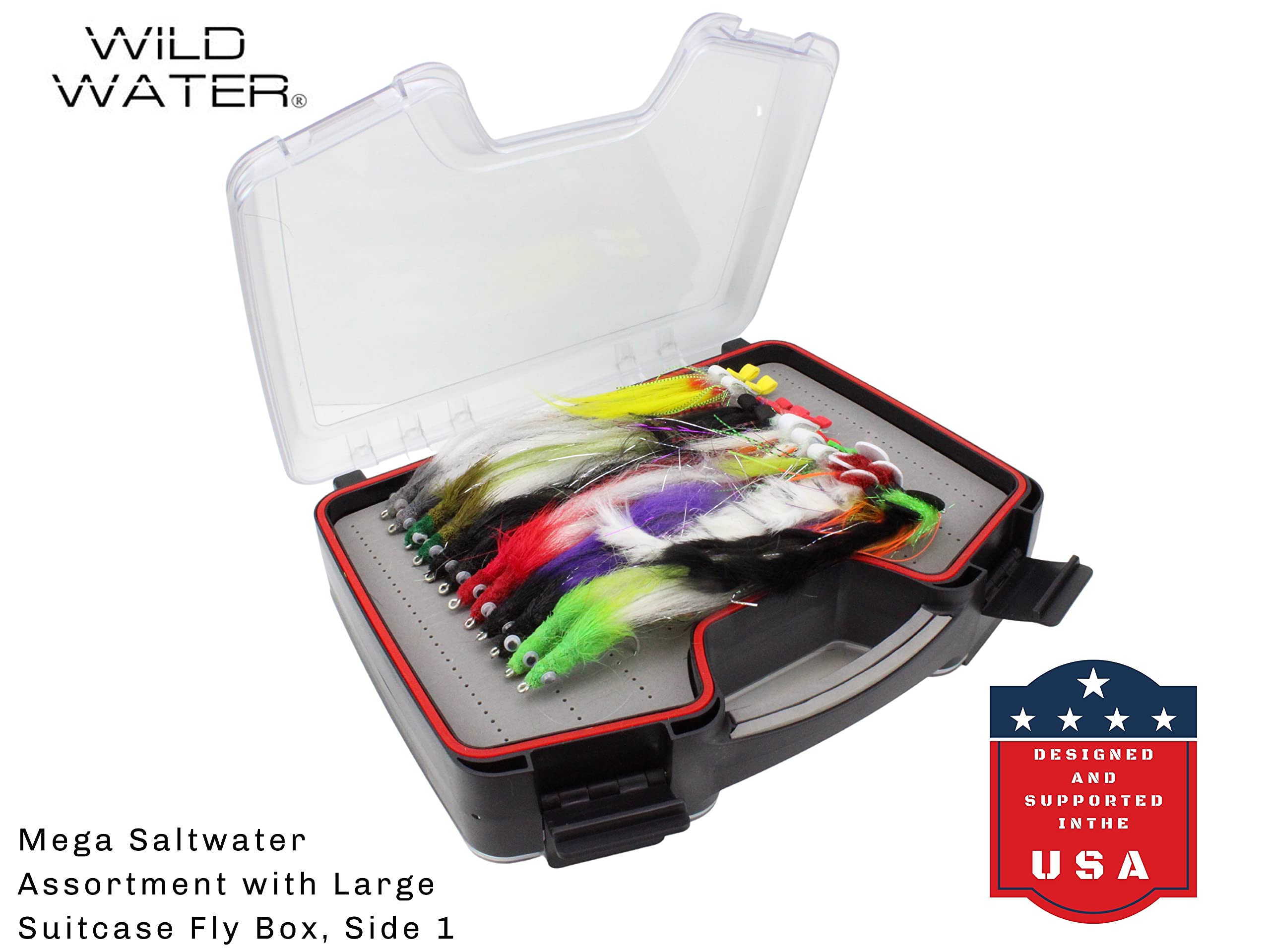 Wild Water Fly Fishing Mega Freshwater/Saltwater Assortment, 60 Flies with Wild Water's Large Fly Suitcase
