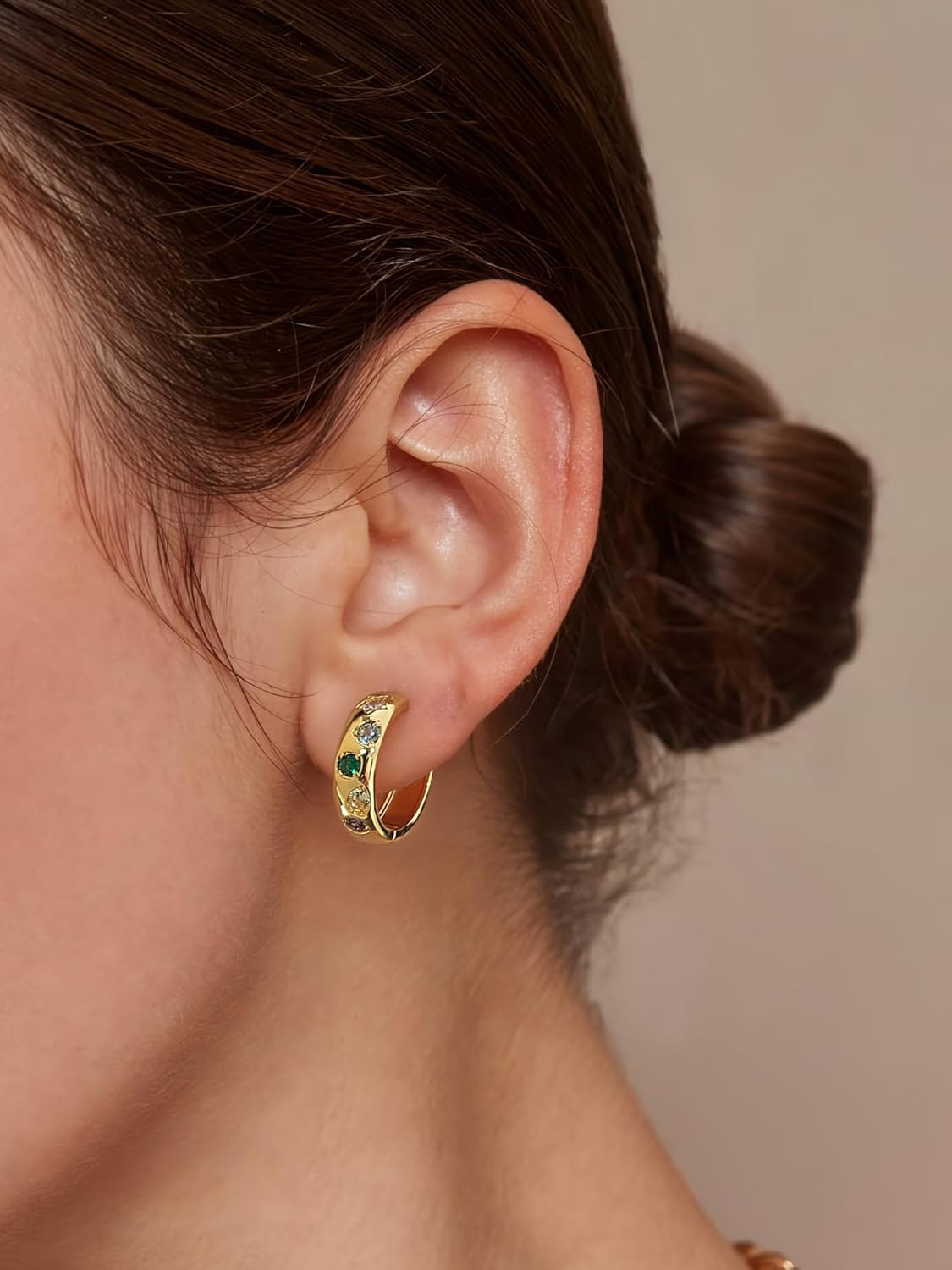 LILIE&WHITE Gold Hoop Earrings For Women With Multicolor Zircon Chunky Statement Earrings Trendy Gold Earring Fashion Chunky Hoop Earring Jewelry Gift - Image 2